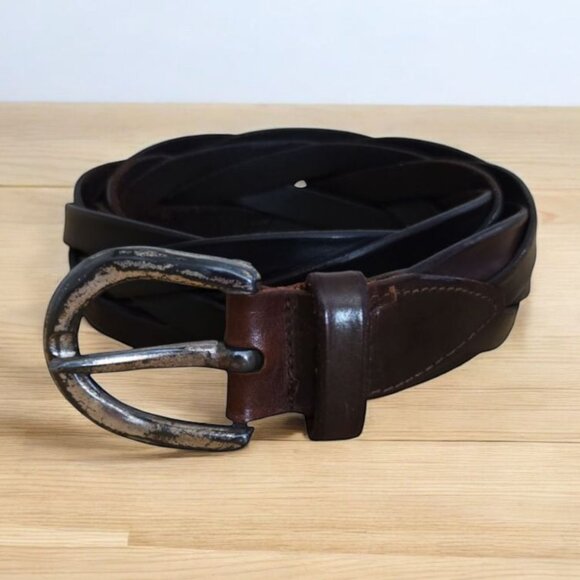 Banana Republic Raisin Brown Braided Leather Distressed Buckle Belt 30 - Picture 1 of 10